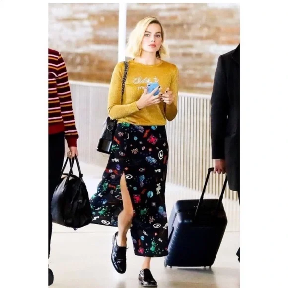 Rixo London Thaila Space Silk Midi Skirt with Thigh Slit Size M Margo Robbie - Picture 2 of 13